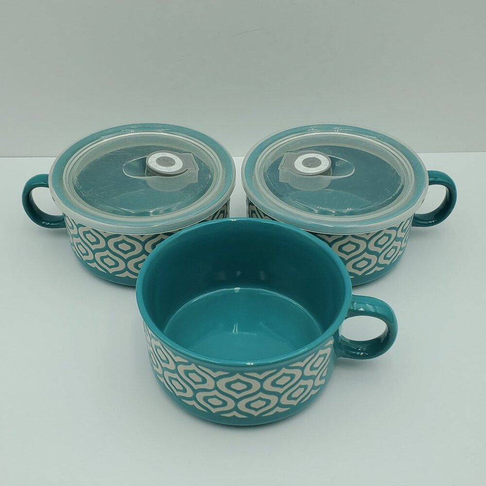 Cook's Essentials Teal Meal Mugs Aqua Turquoise Soup Chili Chowder Mugs